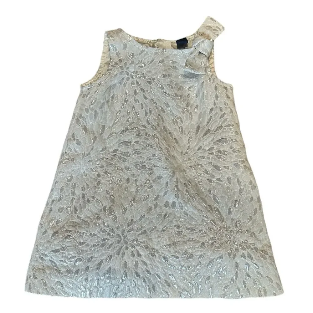 Baby Gap  12-18 Months WHITE & SILVER SLEEVELESS Floral Shimmer Dress | EUC